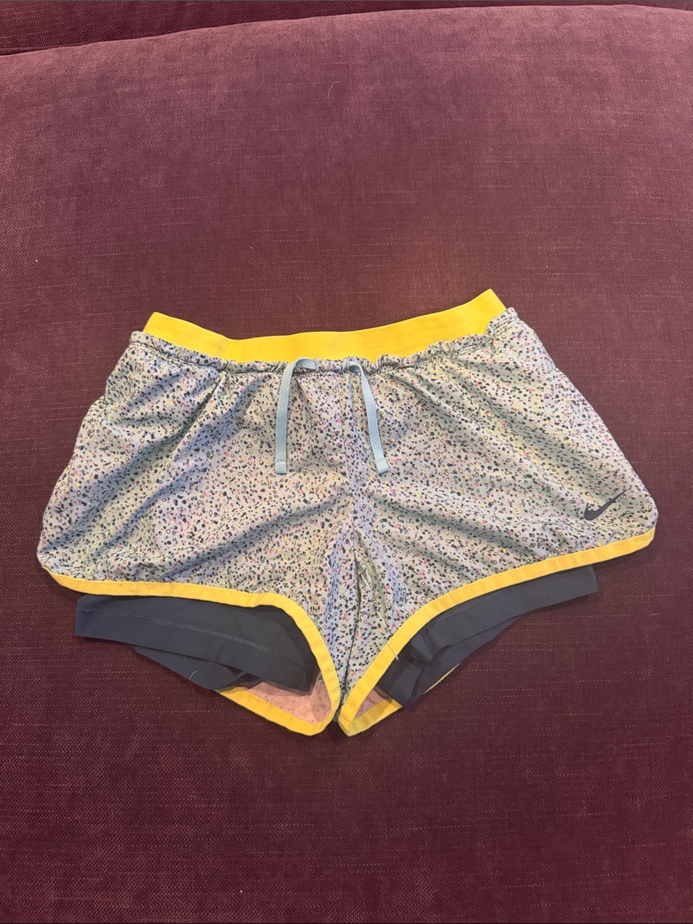 Nike Women's Multicolor Floral Athletic Shorts with Yellow Trim